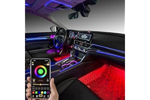 TABEN Kit d'éclairage ambiant en Voiture numérique RVB Barre Lumineuse de 1,1 mm à Trois Zones Changement de Couleur APP + RF Remote + Touch + Contrôle du Bouton de clé, 16,7 Millions de Couleurs