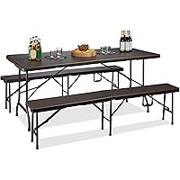 Relaxdays Bierzeltgarnitur klappbar Bastian, 3-teiliges Gartenmöbel Set, einfarbig, H x B x T: 73 x 180 x 75 cm, braun