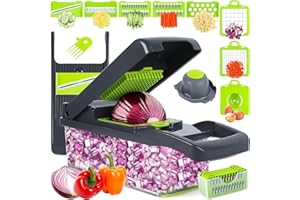 16en1 Coupe Mandoline de Cuisine, Coupe Legumes Manuel, Mandoline de Cuisine, Coupe Frite,Mandoline Multifonctions, Coupe Legumes Multifonctions à 8 Lames Pour Trancher, Couper et Râper Les Légumes