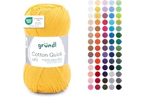 Gründl Wolle Cotton Quick uni - dünne Wolle zum Häkeln - Strickgarn - Häkelgarn - Glänzend und hautfreundlich - 100 % Baumwolle - 1 Knäuel 50 g / 125 m - Nadelstärke 3 - 4 - Maisgelb
