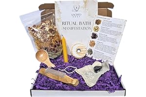 SACRED NEST Manifestation Bath Soak Ritual Kit | Citrine Crystal Infused Bath Tea, Meditation Candle & Candle Holder, Selenite Stick, Palo Santo & Crystal Set | Law of Attraction, Mindfulness Gifts for Women
