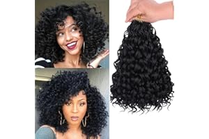 Mscat Gogo Curl Crochet Hair 10 Inch 8 Packs Black Ocean Wave Crochet Hair Pre Looped Deep Twist Goddess Box Braids Short Curly Water Wave Synthetic Braiding Hair for Women Girl Kids(8 Packs, 1B#)