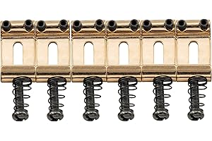Musiclily Pro 11,3mm Acero Silletas Vintage Strat Saddles para Trémolo Puente Guitarra eléctrica Stratocaster, Dorado(Juego de 6)