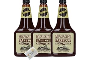 Mississippi BBQ-Sauce Original Barbecue Sparpaket 3x 1814g 1560ml aus USA mit Raucharoma + Benefux. Erfrischungstuch