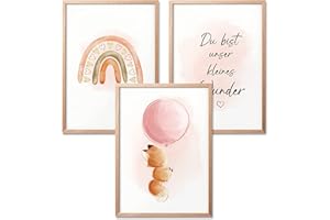 BIROYAL Set di 3 immagini per cameretta, formato DIN A4, poster da parete, decorazione per la cameretta, poster da parete di alta qualità (rosa)