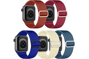 Chinbersky Zestaw 5 pasków Solo Loop, do Apple Watch 45, 44, 42, 41, 40, 38 mm, regulowane, rozciągliwy nylon, plecione, sportowy zamiennik dla mężczyzn i kobiet, do iWatch SE Series 7/6/5/4/3/2/1