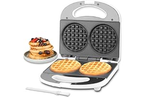 SugarWhisk Double Mini Waffle Maker & Iron, Chaffle Maker, 2 x 4-Inch Waffle Machine, Small Waffle Iron for Waffles, Keto Chaffles, Hash Browns & Cookies, 230V, UK Plug, White
