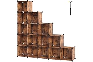 SONGMICS - Modular Shoe Cabinet - Modular Shelf - 16 Cubes, Wardrobe, Pet Fence, Bedroom, Cabin, Entrance Cabinet - 31 x 123 x 123 cm - Vintage Brown