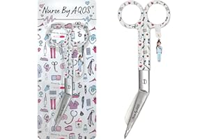 AQOS Ciseaux infirmiers - Ciseaux à pointe émoussée - Ciseaux à pointe Rome - Infirmière Détresse - Accessoires TCAE - Matériel pour infirmières - Cadeaux pour les infirmières (Blanc)