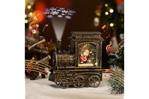 Lewondr Bola de Nieve Musical de Navidad, Caja de Música Decorativa en Forma de Tren con Papá Noel, Decoración de Mesa Funciona con Pilas/USB con Purpurina Remolinada & Proyección & Temporizador