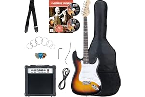 Rocktile Banger's Pack Guitare electrique - Ensemble de Guitare électrique Sunburst - Kit avec Ampli de 25 W, Housse, Sangle, Câble, Cordes et Médiators - Marron (Vintage Sunburst)