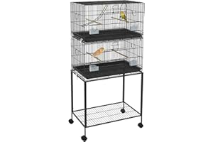 PawHut Jaula para Pájaros 77x46x164 cm Jaula Metálica para Aves con Bandeja Extraíble Perchas Comederos para Periquitos Canarios Negro