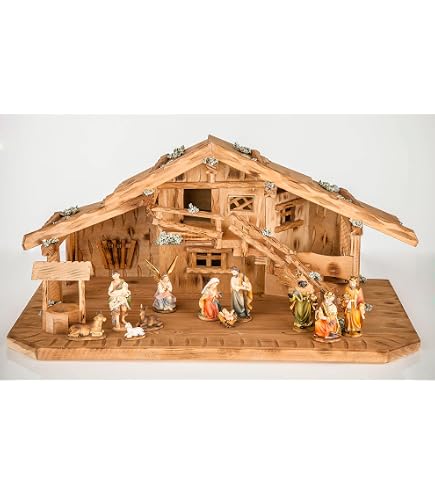 Crèche De Noël En Bois – Cabane Vide Avec Escalier Et Mezzanine, 65x30x39 Cm – À Compléter Avec Figurines Et Décors
