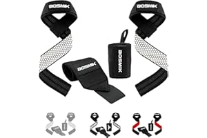 BOSMIK Set Straps Palestra Silicone e Polsini Palestra - Polsiere Gym e Fascette Palestra per Stacchi, Bodybuilding e Crossfit - Accessori Palestra Fitness - Regalo Palestra per Uomo e Donna