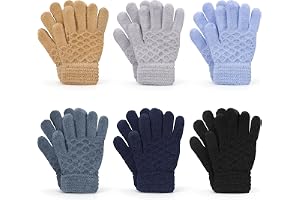 AYPOW 6 par barn vinter varma magiska handskar, stretchiga termiska fleecefoder hela fingerstickade handskar vantar för 5-10