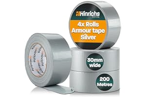 Hinrichs 4 rolki taśmy pancernej w kolorze srebrnym – 50 m x 50 mm mocna taśma materiałowa srebrna – taśma pancerna – taśma pancerna srebrna – taśma pancerna wodoodporna – taśma klejąca do tkanin