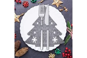 CZMAO Portaposate in Feltro di Natale, 12 Pezzi Tasca per le Posate Albero,Coltelli Forchette Cucchiai Stoviglie per la Tavola Delle Feste Decor Natalizia (Albero di Natale - Grigio)