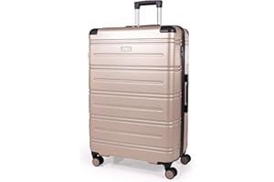 Pierre Cardin Lyon CL889 Valise rigide en ABS avec 8 roulettes pivotantes et poignée télescopique, champagne, L, Ensemble de bagages