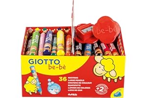 GIOTTO be-bè, Súper Lápices de Colores Lavables, Mina Gigante, 7mm, 12 colores surtidos con 3 maxi sacapuntas, 36 unidades