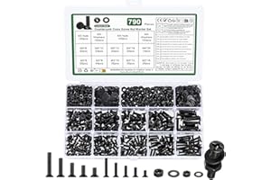 YOUYIDUN 790 Pcs M3 M4 Screws Set, Countersunk Bolts and Nuts, Flat Head Machine Screw Nut and Bolt with Washers, Cross Head screws bolts and nuts Assortment Kit(M3 M4, Black)