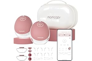 ‎MOMCOZY Momcozy Freihändige Milchpumpe Mobile Flow | M9 Upgrade, Elektrisch & App-Steuerung, Personalisierte Multi-Modi & 15 Stufen, Tragbare Pumpe, 24 mm (Rot, 2 Stück)
