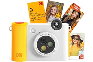 KODAK Smile+ Appareil Photo numérique à Impression instantanée 2 en 1 et imprimante Photo sans Fil Bluetooth – 10 MP, Objectif à Effet Rotatif spécial, Photos Autocollantes Zink 2 x 3 – Blanc