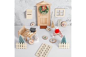 WVWMYM Wichteltür Komplettset, Miniatur Wichtel Zubehör Weihnachten, Wichteltür Set, Weihnachtsdeko Feentür für Kinder Wichtelhaus, Weihnachtsbaumgirlande, Teppich, Miniatur-Gartenmöbel (45 Stück)