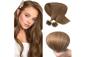 16"(40cm) SEGO Extensiones Queratina Pelo Natural sin Clip [0.5g*100 Mechas] #6 Castaño Claro U Tip Keratina Cabello Humano Balayage Remy Human Hair (50g)