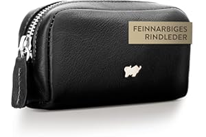 BRAUN BÜFFEL - Schlüsseletui aus Rindsleder Golf 2.0 – Geräumige Schlüsseltasche für Autoschlüssel mit Reißverschluss & 2 Ringen – Klassisch & edel in Schwarz/Rot/Braun