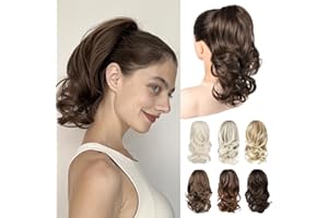 REECHO Ponytail Extensions, 14" Claw Clip in Ponytail Hair Extensions Curly Wavy Clip in Ponytail Natural Synthetic Fake Pony Tail Hair Pieces for Women