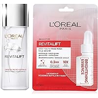 L'Oreal Paris Revitalift Crystal Micro-Essence, 22 ml And L'Oreal Paris Revitalift Essence Face Sheet Mask, Brightening and Hydrating, 30g