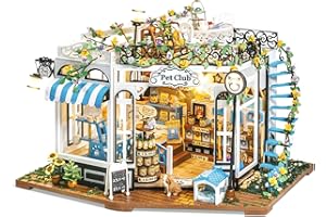 Cuteefun DIY Puppenhaus Miniatur Haus zum Selber Bauen für Erwachsene, Miniatur Puppenhaus Kit mit Werkzeug, Bastelset Häuschen Holz(Mini Tierhandlung)