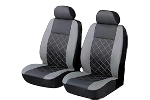 Carseatcover-UK Knightsbridge GREY/BLACK Leather Look Front Pair - Universal Car Seat Cover Set with seaparate headrest covers |Hard Wearing & Durable Fabric| Car Accessories Interior| Airbag Safe
