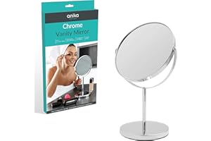 Anika 66959 Chrome Countertop Vanity Mirror | Bathroom/Makeup/Bedroom | 360° Swivel Rotation | Double Sided 2X Magnification | 29cm x 18cm x 13cm