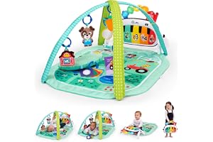 Baby Einstein Farm Explorers 4-in-1 Kickin’ Tunes Musical Meadow Music & Language Discovery Gym, Play Mat with Kick Piano, Ag