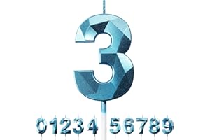 DERATTA Geburtstagskerzen Zahlen Kerze 3 Tortendeko 3. Geburtstag Junge Mädchen Kerzen Geburtstag Blau 0-9 Zahlen Geburtstagskerzen für Torte