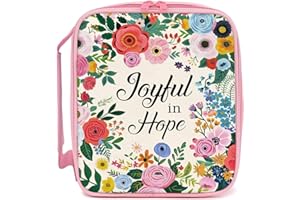 SHAEOTEK Bible Cover Bag for Women, Flower Bible Bag with Holder, Pink Joyful in Hope Cover with Zipper and Pockets for Storage, Gift for Women