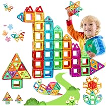 OSDUE 70 Pièces Blocs de Construction Magnétiques Jouets Aimants pour Enfant Jouets Montessori Noël Cadeau d'anniversaire de 3, 4, 5, 6, 7, 8 Ans Garçon Fille (Couleur