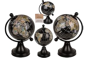 OUT OF THE BLUE Globe terrestre décoratif noir en plastique, environ 8 x 10 x 15,5 cm