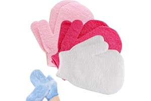 LAFEFE Exfoliating Gloves 6pcs Bath and Body Exfoliator Mitts, Bamboo Shower Gloves, Scrubs Away Ingrown Hair and Dead Skin, for Shower, Spa, Massage and Dead Skin Cell Remover Loofah (Pink, Rose Red, White)