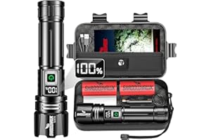 ‎SHADOWHAWK Shadowhawk 500000 Lumen Taschenlampe LED Aufladbar - Bis zu 1000m Reichweite, 24h Laufzeit mit 2 Akkus, LCD-Prozentanzeige Taktische Taschenlampen, Extrem Hell Flashlight für Camping, Wandern, Outdoor