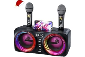 Musyvocay Karaoke Potable System, Multi-functional 30W PA System with 2 Wireless UHF Microphones and Rechargeable Slot in Machine, Complete Micro Karaoke Machine for Home Friends