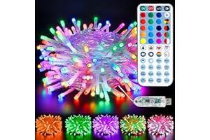 BrizLabs Noël Décoration Guirlande Lumineuse, 10M 100 LED Multicolore USB Guirlande Sapin Extérieur RGB Changement de Couleur 48-Touches Télécommande pour Fête Chambre Maison Soirée Terrasse