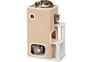 Relaxdays kattstuga i 3 våningar, kattgrotta med boll och klösstativ