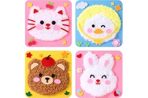 Bafeil 4 Pack DIY Embroidery Doll Set for Kids, Cartoon Animal Sewing Craft Kit with Yarn, Needles, Fabric, Beginner-Friendly Children’s Handmade Art Gift
