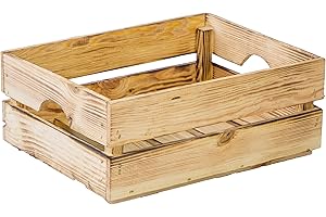 KISTENKOLLI ALTES LAND Cassetta impilabile in legno per verdura, vino, frutta, sostenibile, certificato FSC (40 x 30 x 15 cm, fiammata)
