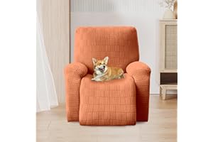 OKYUK Fodera per poltrona Relax, alta elasticità per poltrona relax reclinabile, 4 pezzi, con tasche laterali, estraibili e lavabili fodere protettive (arancione a riga)