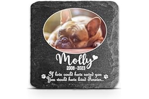 TULLUN Targa commemorativa personalizzabile per animali domestici, gatti, cani, in ardesia, con cornice in pietra e zampe, dimensioni 10,2 x 10,2 cm o 100 x 100 mm, foto ovale