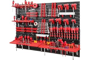 Stolmet Tool Wall with Stacking Boxes – 1152 x 780 mm (45.4 x 30.7 inches) | Workshop Storage System Wall Shelf with Perforated Tool Holders | Shed Rack Garage Organiser |24 Models| 68pcs (Model 003)