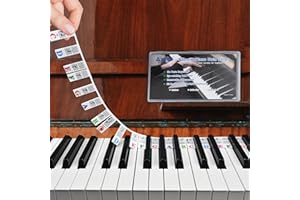 Piano Notes Guides for Beginners, Azymi Removable Keyboard Note Labels for 88/76/ 61/54/ 49/37 Keys Reusable Silicone Strips Black Larger Bold Letter for Kids